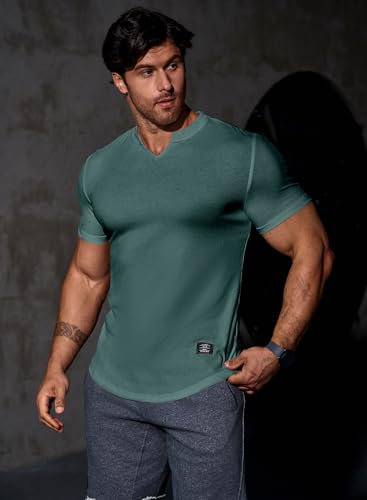 JMIERR Men's Slim Fit V-Neck Longline Henley Gym Workout Tee