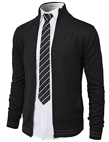 H2H Mens Slim Fit Twist Pattern Zip-Up Knitted Cardigan
