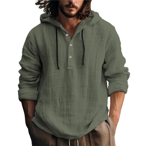Men's Casual Cotton Linen Pullover Hoodie