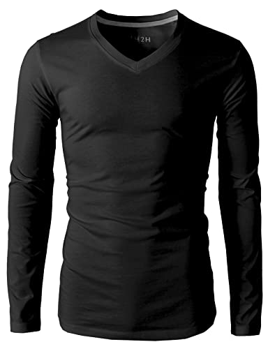 H2H Men's Slim Fit Lightweight Long Sleeve Tee - V-Neck/Crew-Neck, Sizes XS-3XL