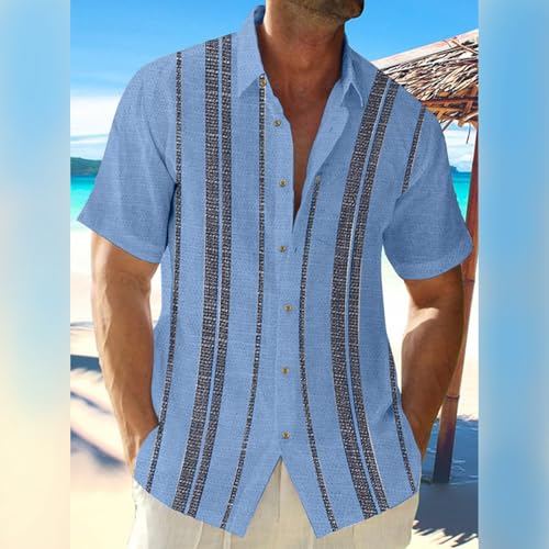 AMEGASOON Men's Breathable Stretch Striped Short Sleeve Shirt