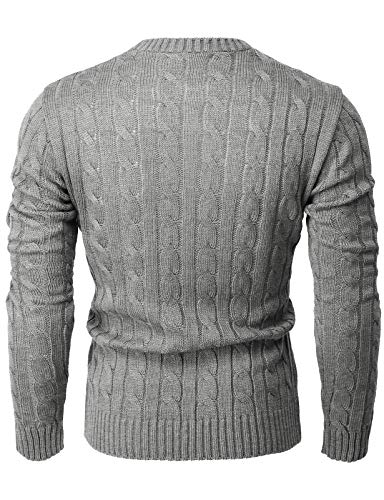 H2H Men's Casual Slim Fit Long Sleeve Cable Knit Sweater with Buttons